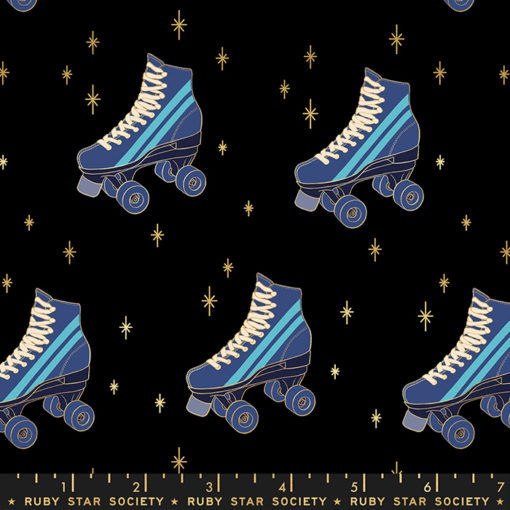 Patchworkstoff Darlings 2 Metallic Black Roller Skates by Ruby Star Society detail