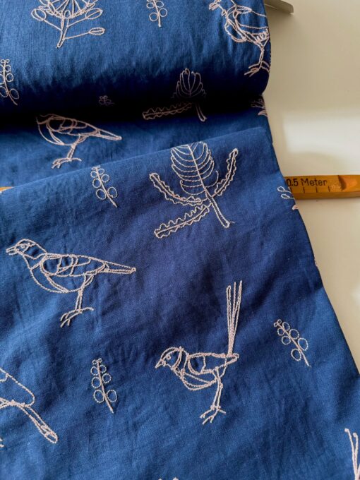 +HAyU Fabric Bird Embroidered Cotton Linen Sheeting