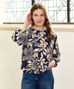 Jeans Blue with beige Flowers by Atelier Jupe – Bild 3